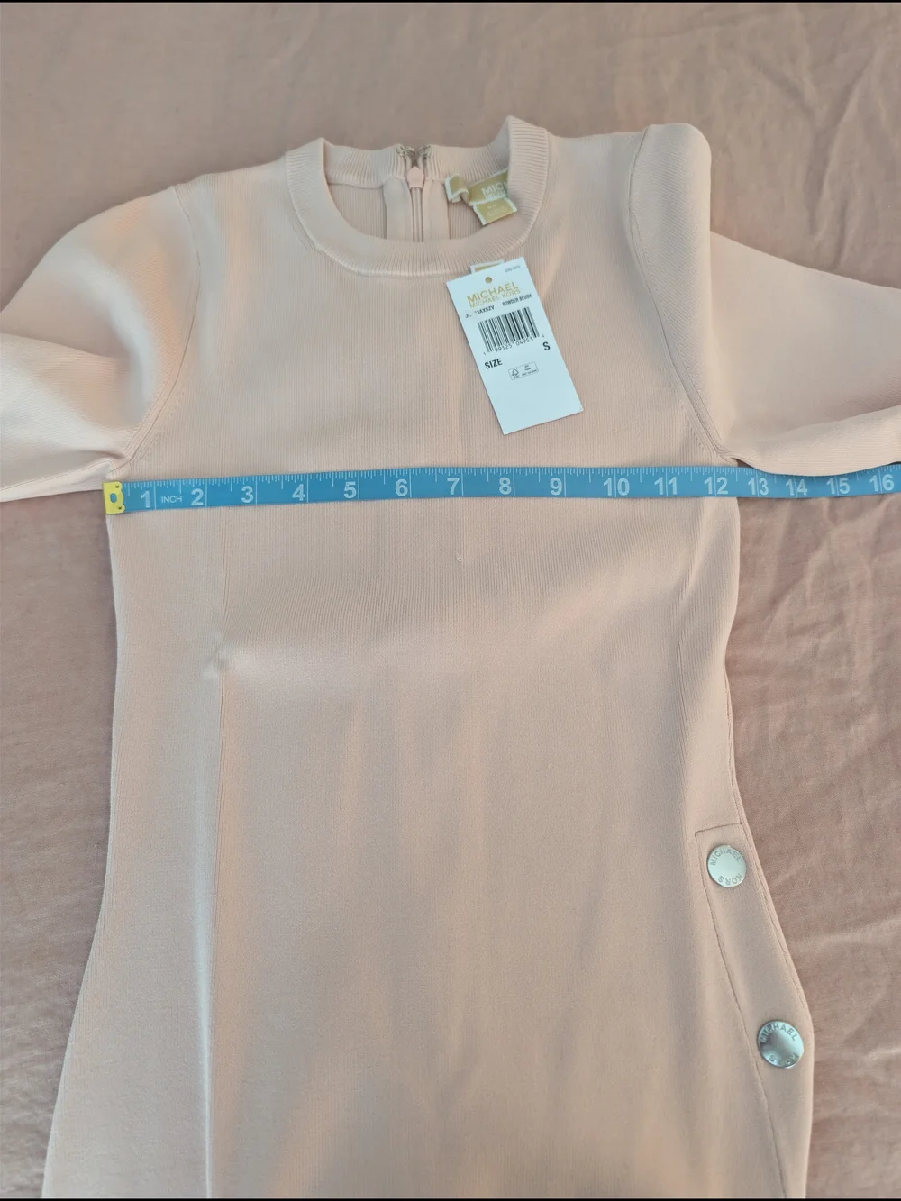 ​NWT Michael Kors Ribbed Snap Side Midi Dress Powder Blush Pink S
